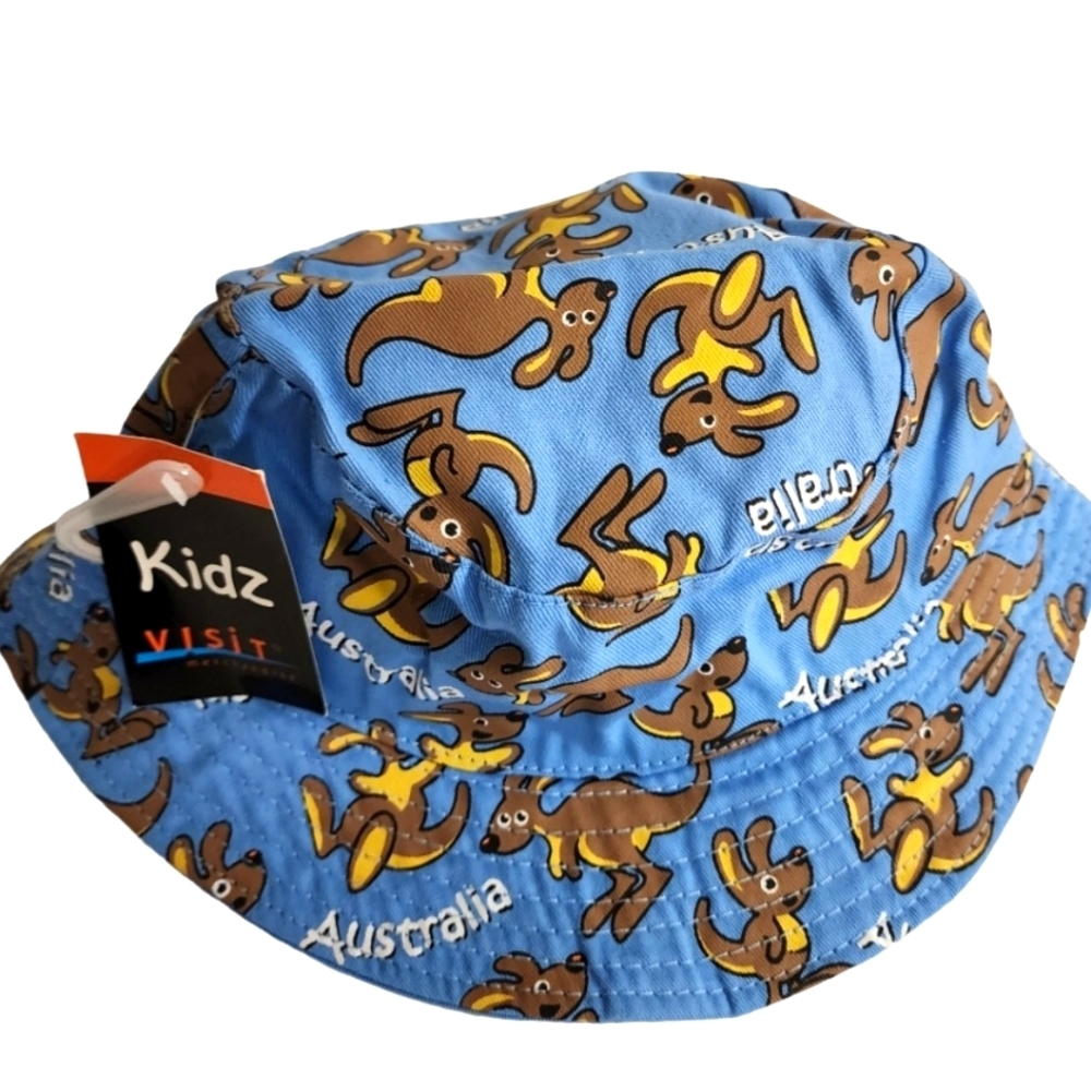 Kids 100% Cotton blue brown bucket hat